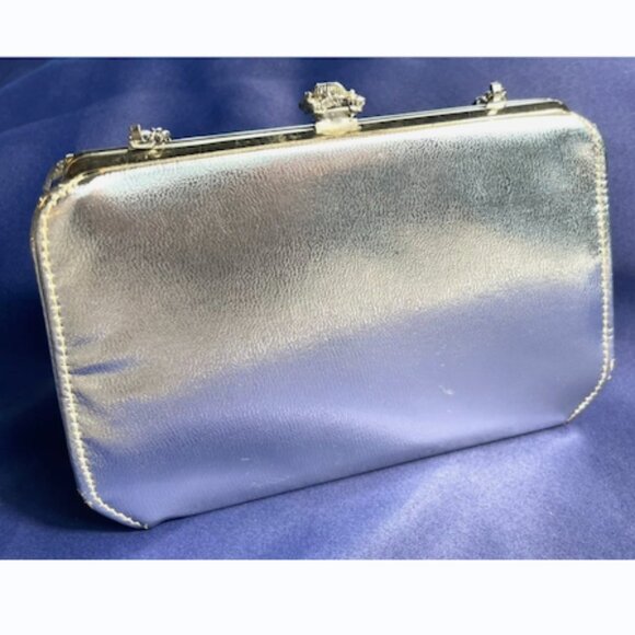Vintage 1950s Silver Rhinestone Clutch Purse Evening Bag Retro Glam - Picture 2 of 6
